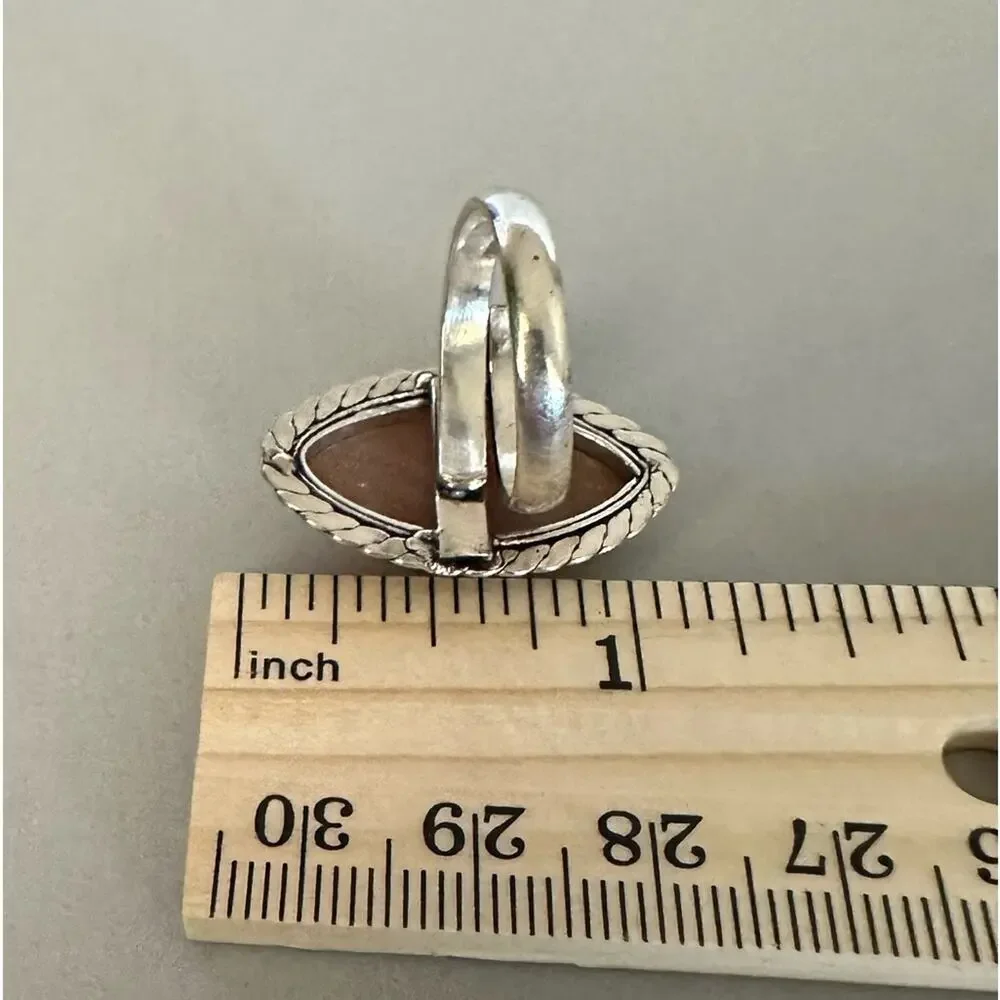 Aventurine gemstone ring‎ adjustable marquee, silver overlay stamped 925 - Picture 8 of 8